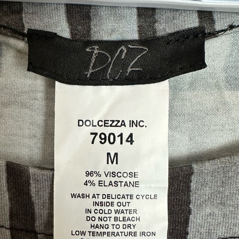 Dolcezza Abstract Tunic Top Black Olive Green Stretch Long Sleeve Women’s Size M - Picture 4 of 5